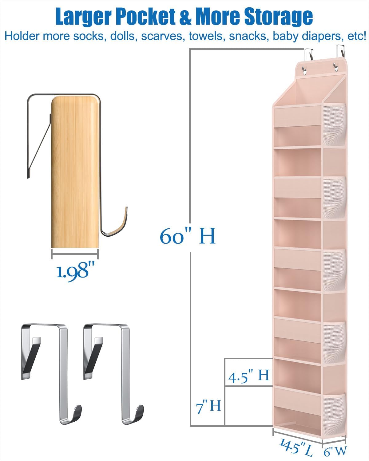 Over The Door Storage Organizer, RV Bathroom Organizer, Over The Door Organizer Camper Storage and Organization, 5 Shelf Hanging Over Door Organizer for Camper, Bathroom, Bedroom, Closet-Pink