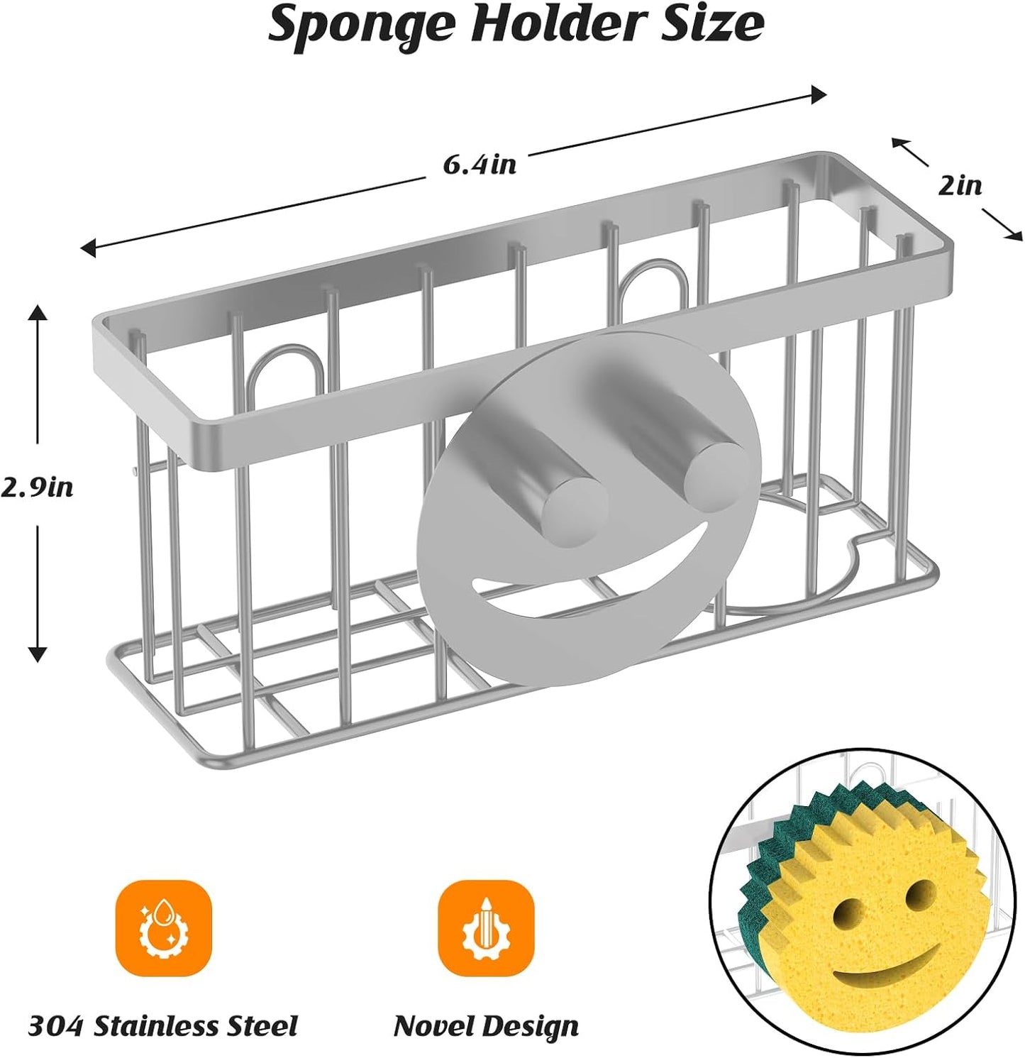 Sponge Holder Smiley Face,Sink Caddy,Sink Organizer Sponge Holder with 2 PCS Suction Cups/1 PCS Adhesive Strips, Designed for Sponge, Soap, Dish brush, Scrubber-Gary