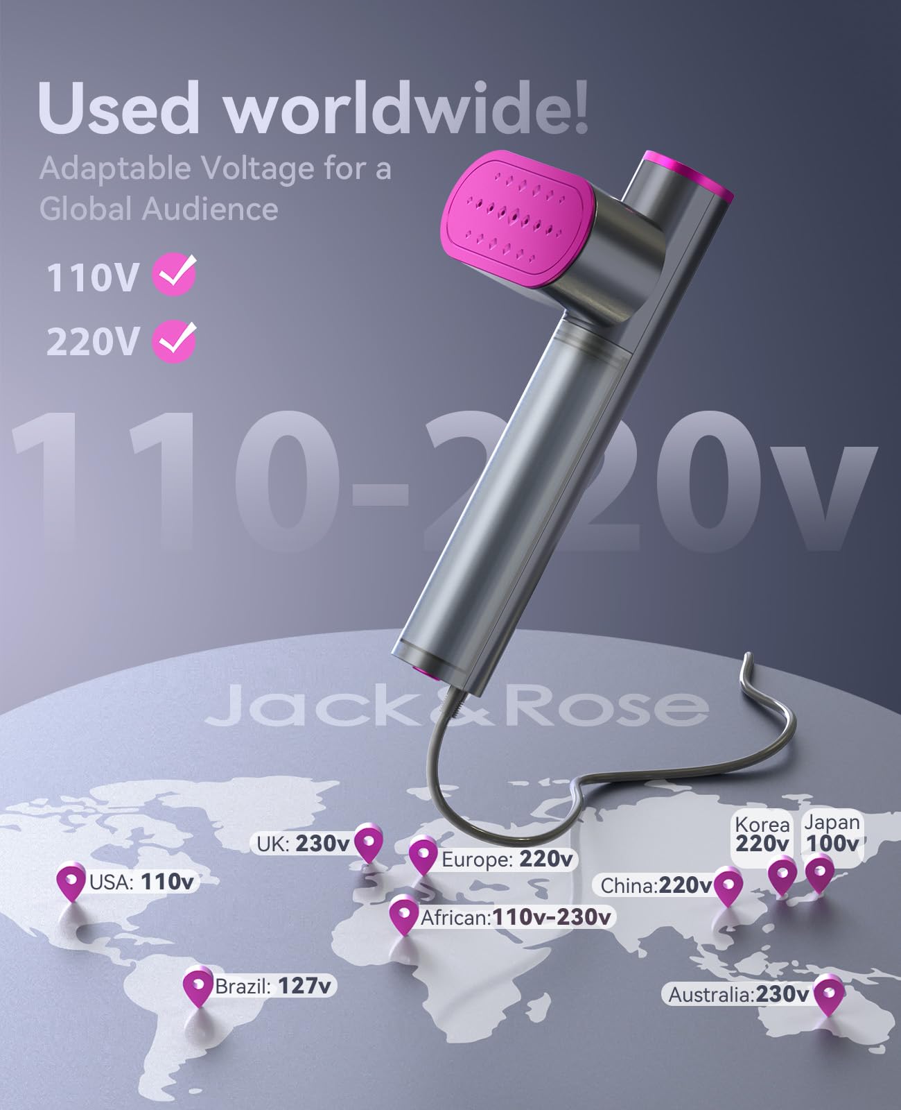 Jack ＆ Rose Travel Steamer for Clothes,100-220V Portable Iron,15s Heat Up,Steamer ＆ Iron 2 In 1