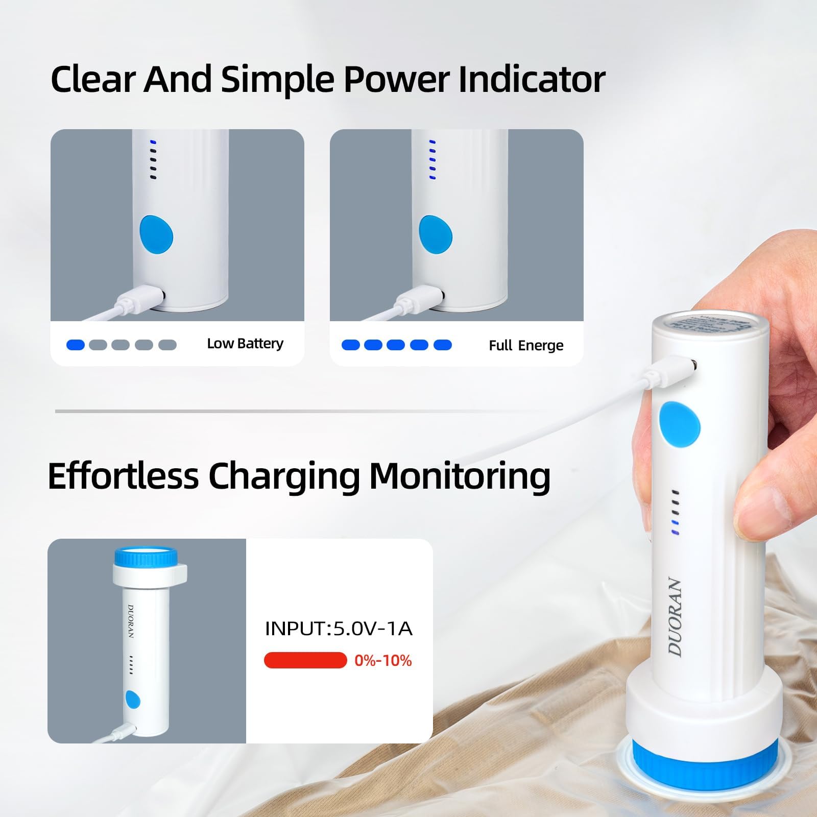 DUORAN Cordless Electric Vacuum Pump for Vacuum Storage Bags Travel Air Pump, Portable USB