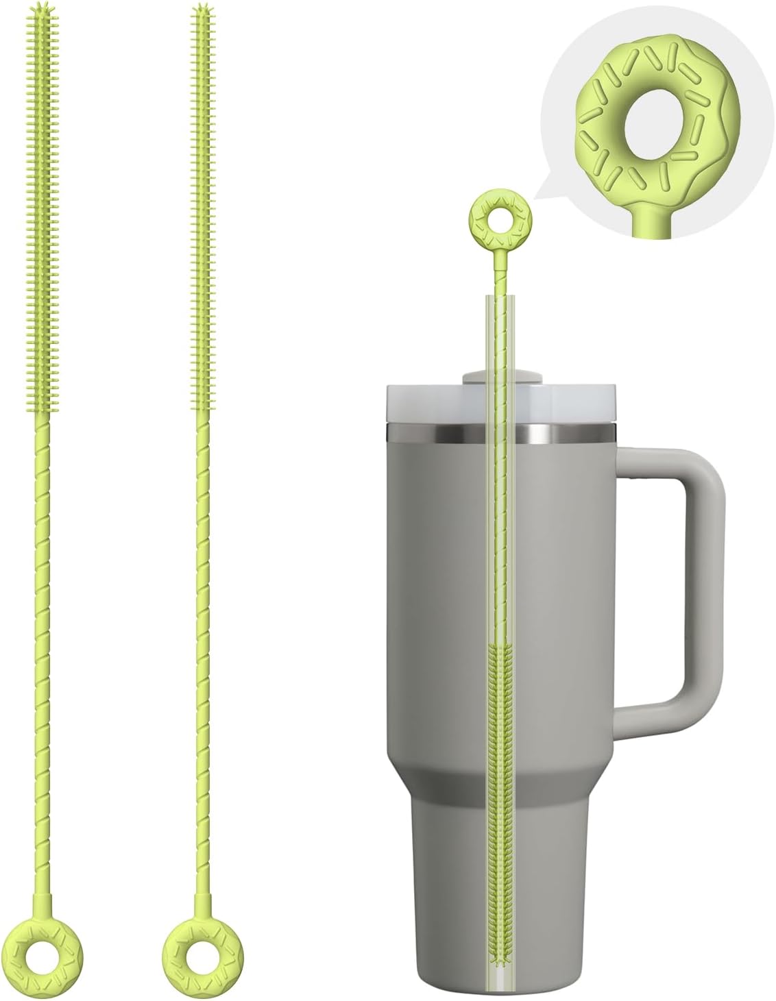 2 Pcs Silicone Straw Cleaner Brush, Extra Long Cleaning Brushes for Straws, 6mm&9mm, Green