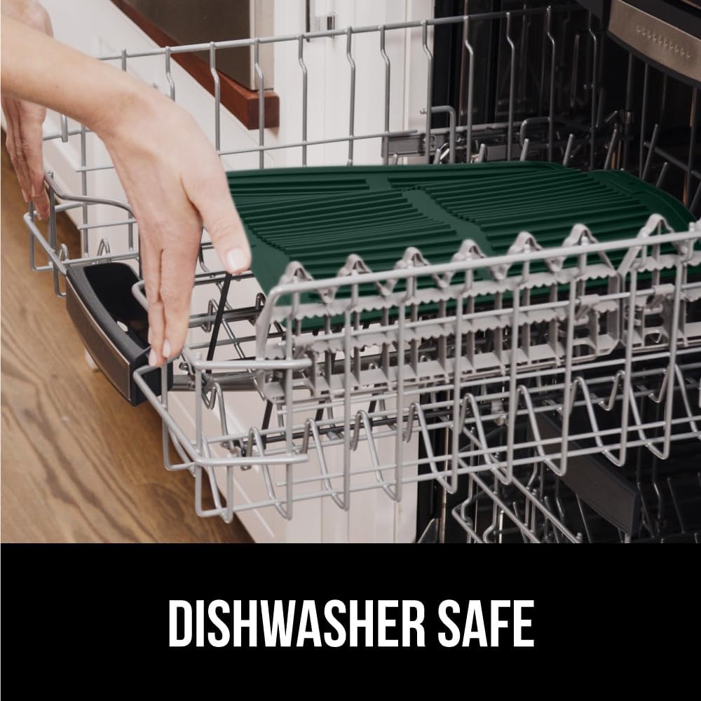 GORILLA GRIP 100% BPA-Free Silicone Dish Drying Mat for Kitchen Counter, Quick Dry, Water Catching Ribbed Design, Easy Clean Waterproof Sink Liner, Heat Resistant, Fits Under Rack, 16x12, Hunter Green