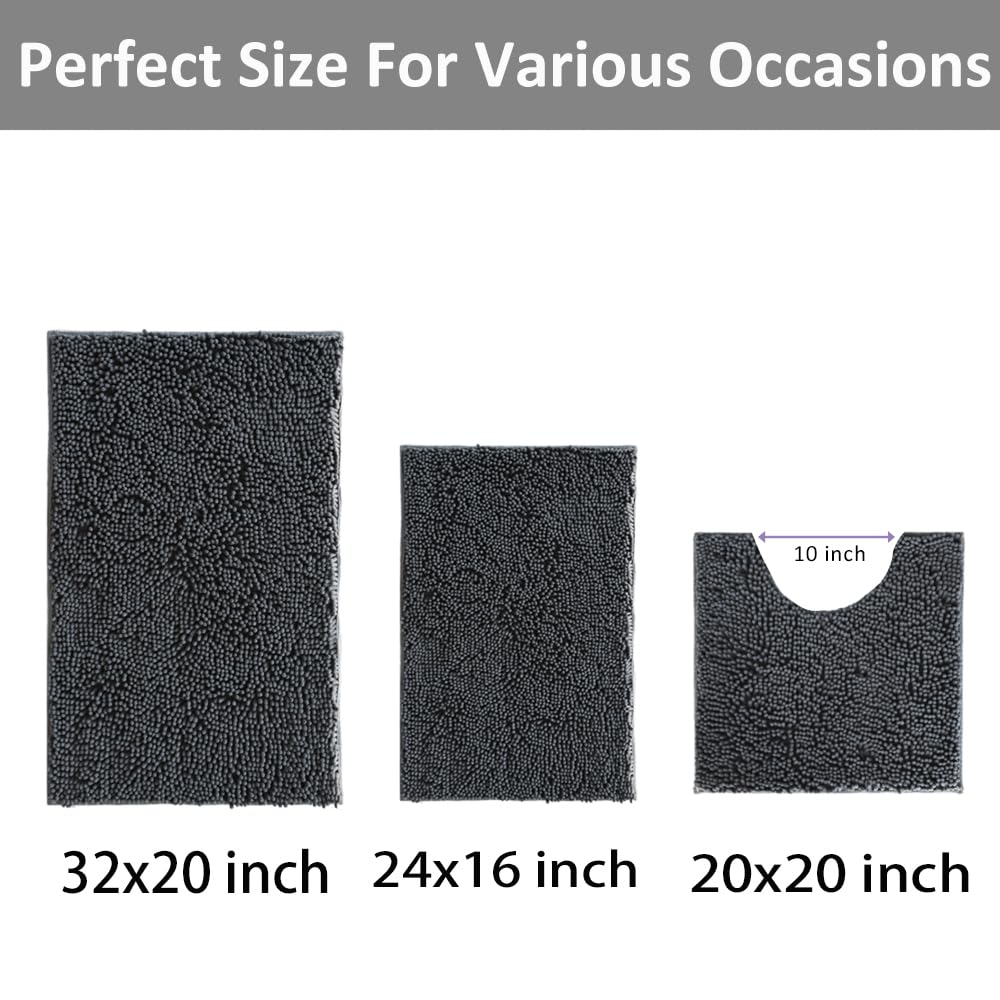 Bathroom Rugs Set Non Slip 3 Piece Bath Mat Washable Chenille Bath Rugs with PVC Backing Bath