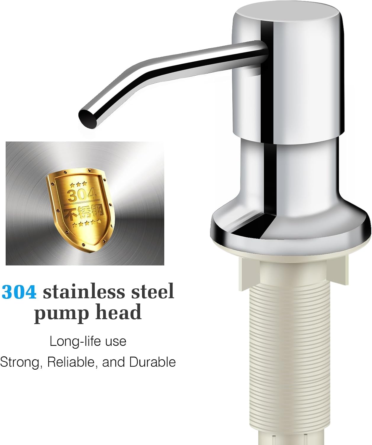 Soap Dispenser for Kitchen Sink and Extension Tube Kit, Stainless Steel Countertop SoapDispenser with 47 Inches Tube Connects Directly to Soap Bottle, Hand and Dish Soap Dispenser Pump （Chrome）