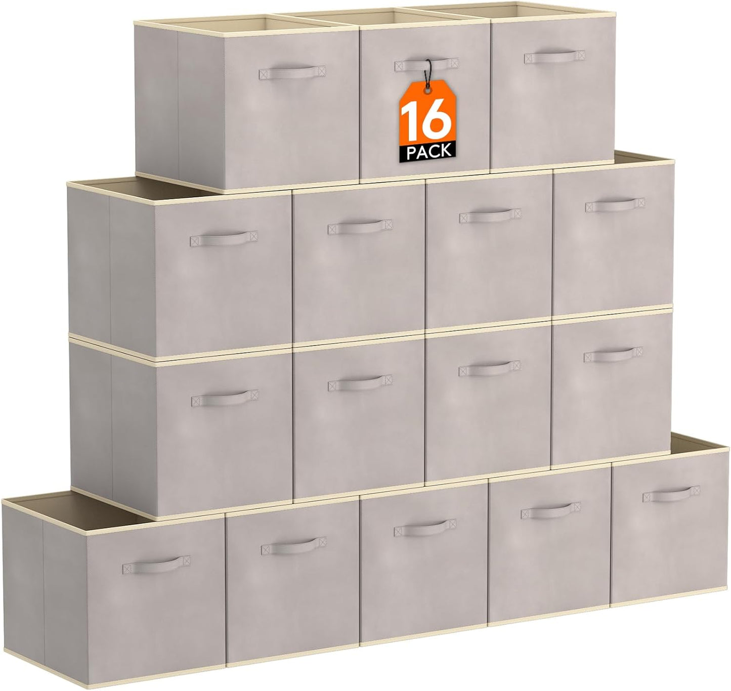 Lifewit 16 Packs Storage Cubes, 11 Inch Cube Storage Bins, Foldable Decorative Fabric Storage Baskets for Organizing Home Organizers with Handles for Shelves, Closet, Light Gray