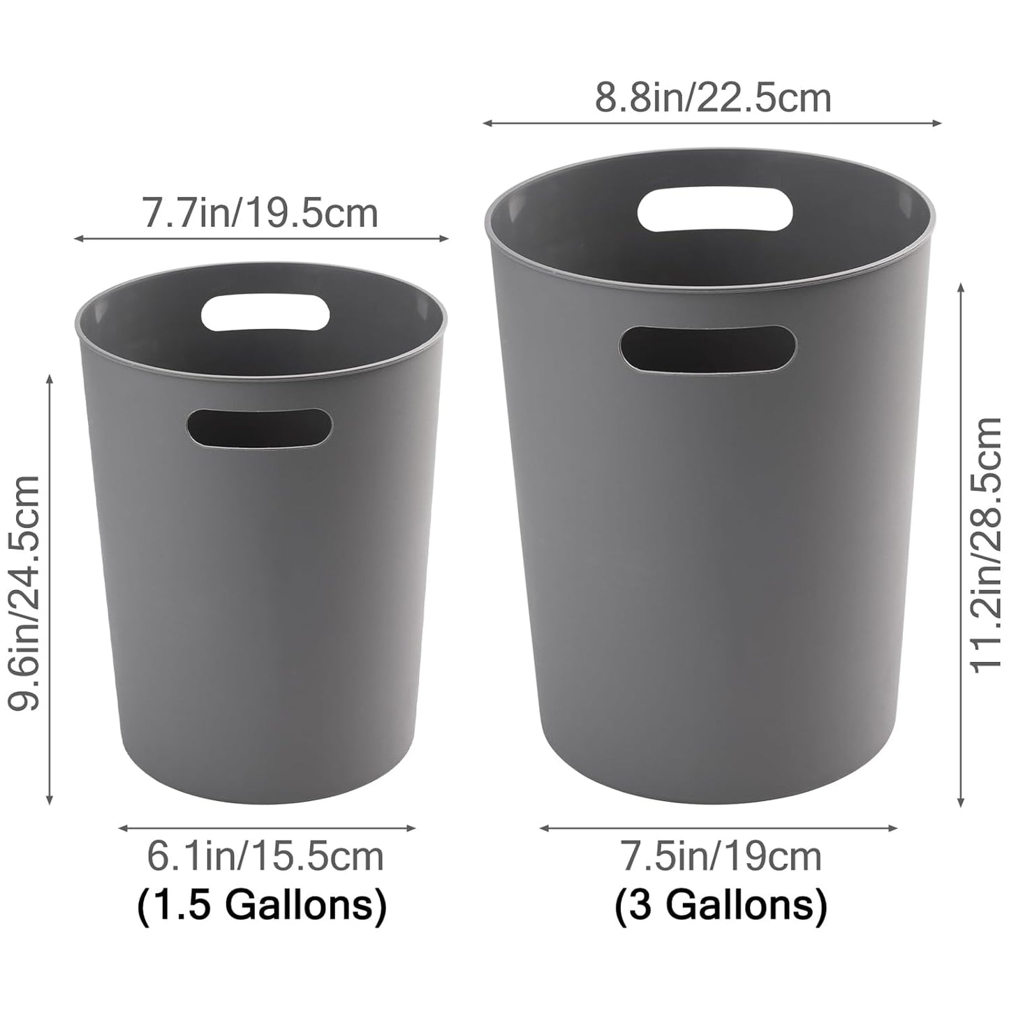 4 Pack Small Trash Can for Bathroom - 3 Gallon/12-Liter Wastebasket, Round Plastic Garbage Container Bin for Bedroom Office Grey.
