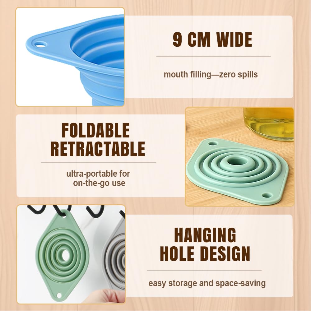 Kitchen Funnel Set, 2025 New Silicone Collapsible Funnel, Multi-Purpose Small Funnels for Kitchen Use, Portable Bottle Filling Funnels for Travel (6pcs)