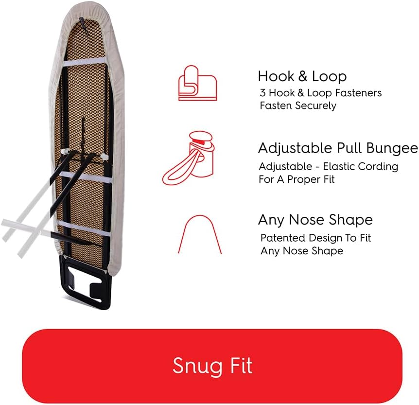 TIVIT Ironing Board Cover 14 x 49 Small Chemical Free Eco-Friendly Padded Covers - Unbleached, Untreated Natural Cotton & Wool Pad - 2 Layer, 3 Fastener Straps, Pull Bungee Cord - Made in Italy