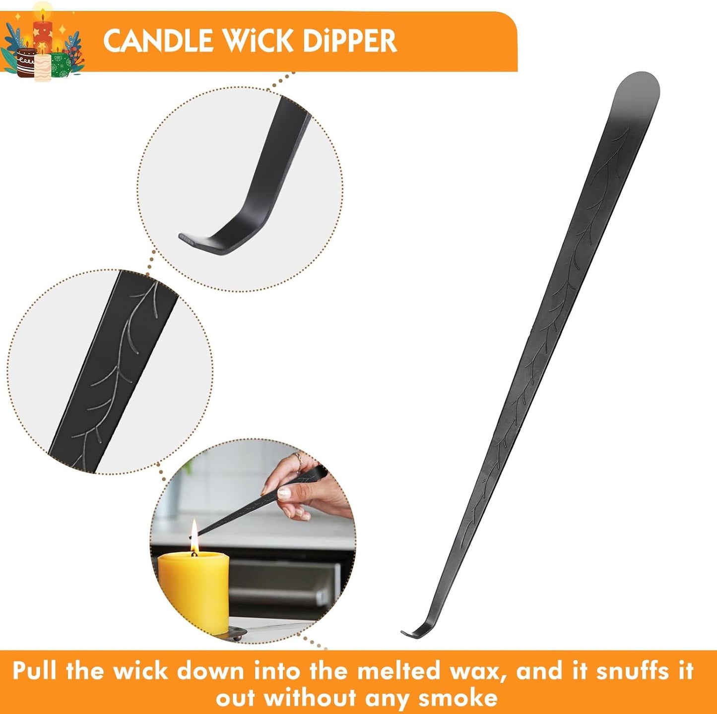 4 in 1 Candle Accessories Kit - Professional Wick Trimmer, Snuffer and Dipper with Velvet Pouch, Gift Package for Candle Lovers (Black)