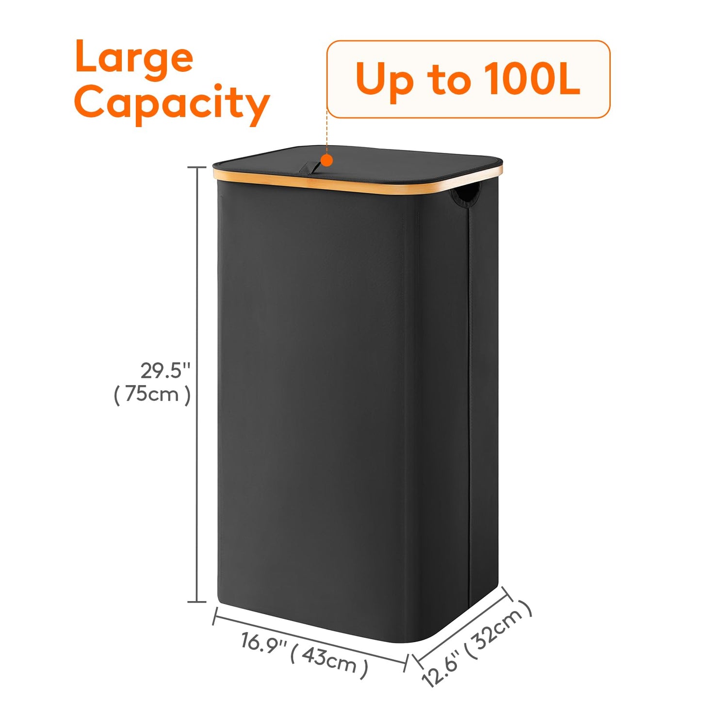 Lifewit 100L Laundry Basket with Lid, Clothes Hampers for Laundry with Bamboo Handles and 1