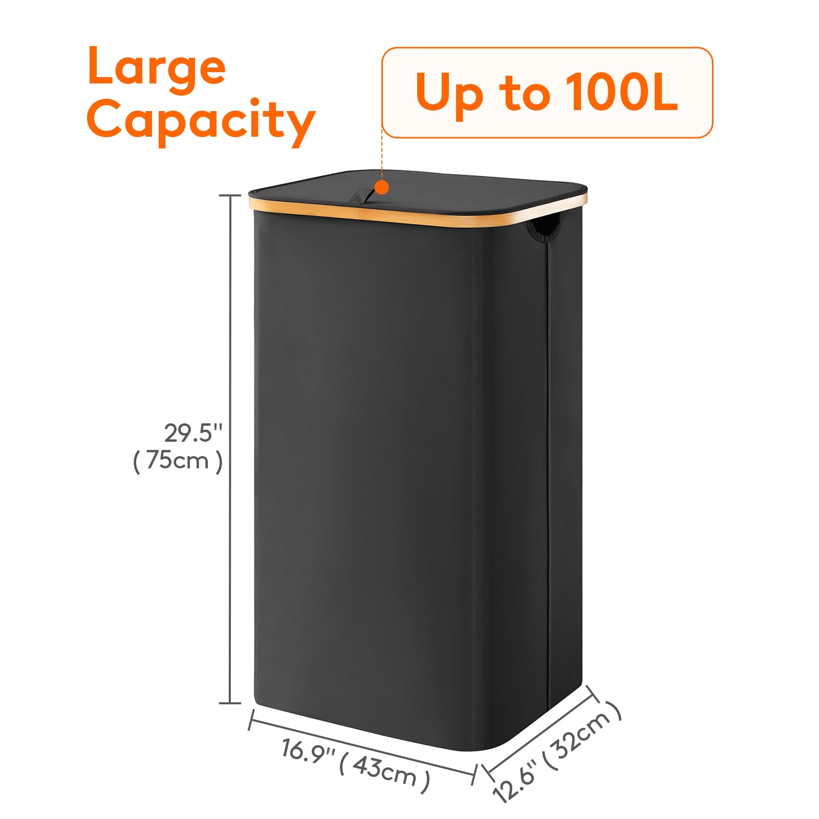 Lifewit 100L Laundry Basket with Lid, Clothes Hampers for Laundry with Bamboo Handles and 1