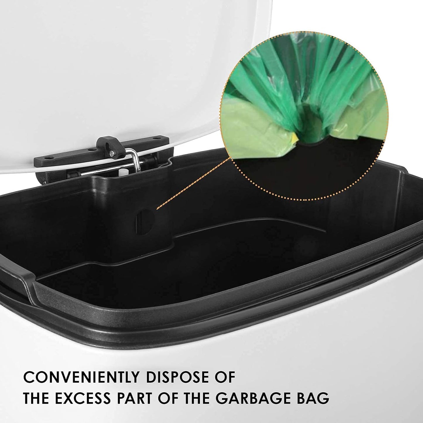 AthLike Trash Can, Stainless Steel Kitchen Garbage Can, Step Waste Bin with Hinged Lid and Removable Inner Bucket, Soft-Close, Dustbin for Bathroom Bedroom Living Room Home (White, 13.2 Gal)