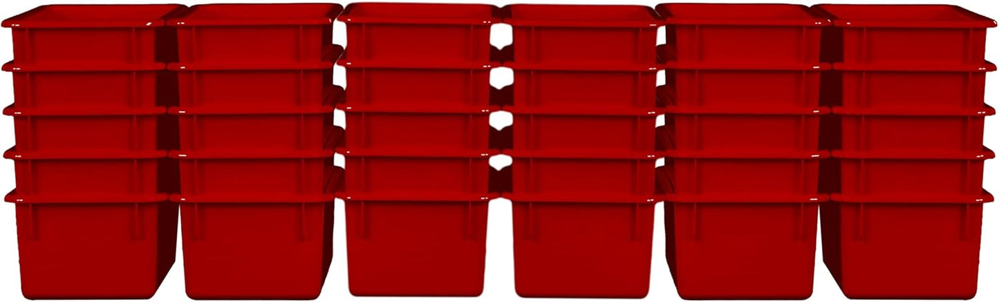 Wood Designs Cubby Storage Bin, Heavy Duty Plastic Containers for Kids Red Cubby Tray Set of 30