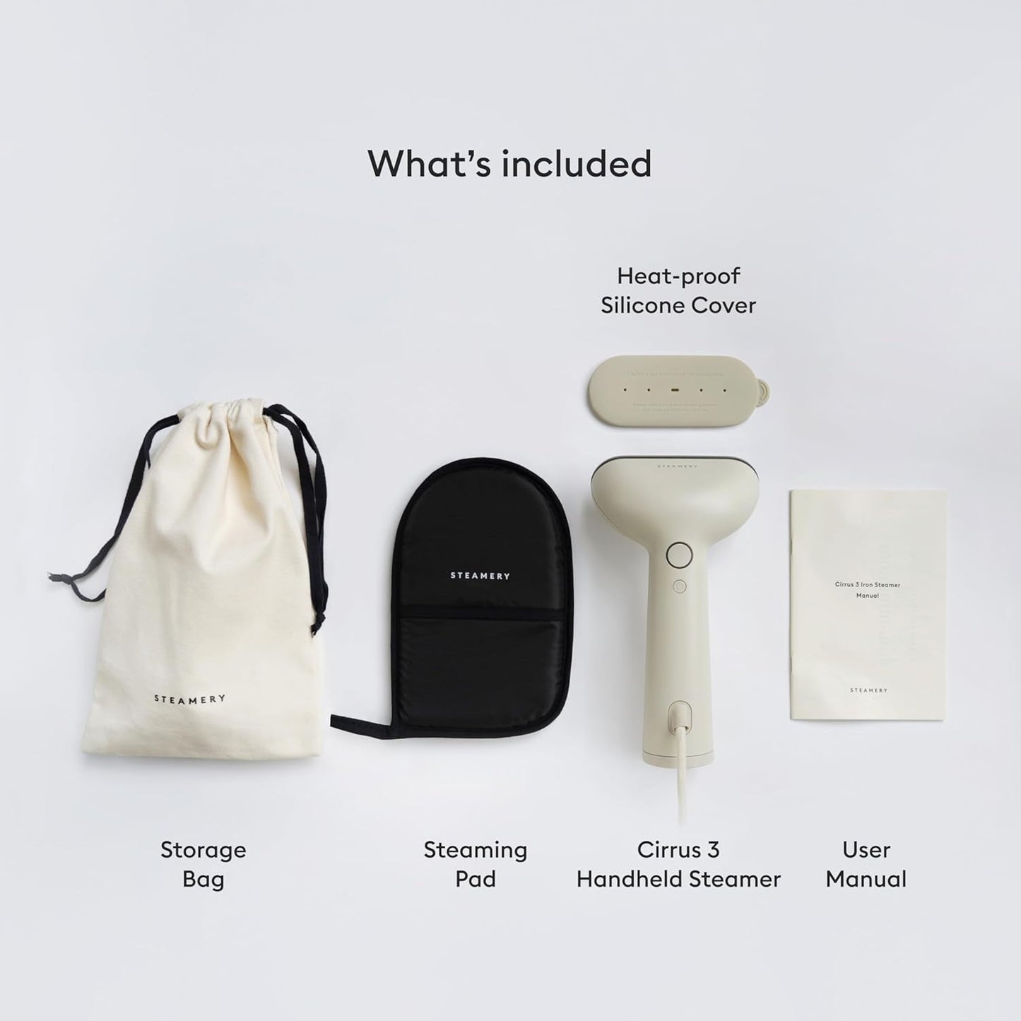 Steamery Handheld Clothes Steamer Cirrus 3, 1200W, US Plug, Heated Ironing Plate, Fast Heat Up, Garment Wrinkle Remover, Beige