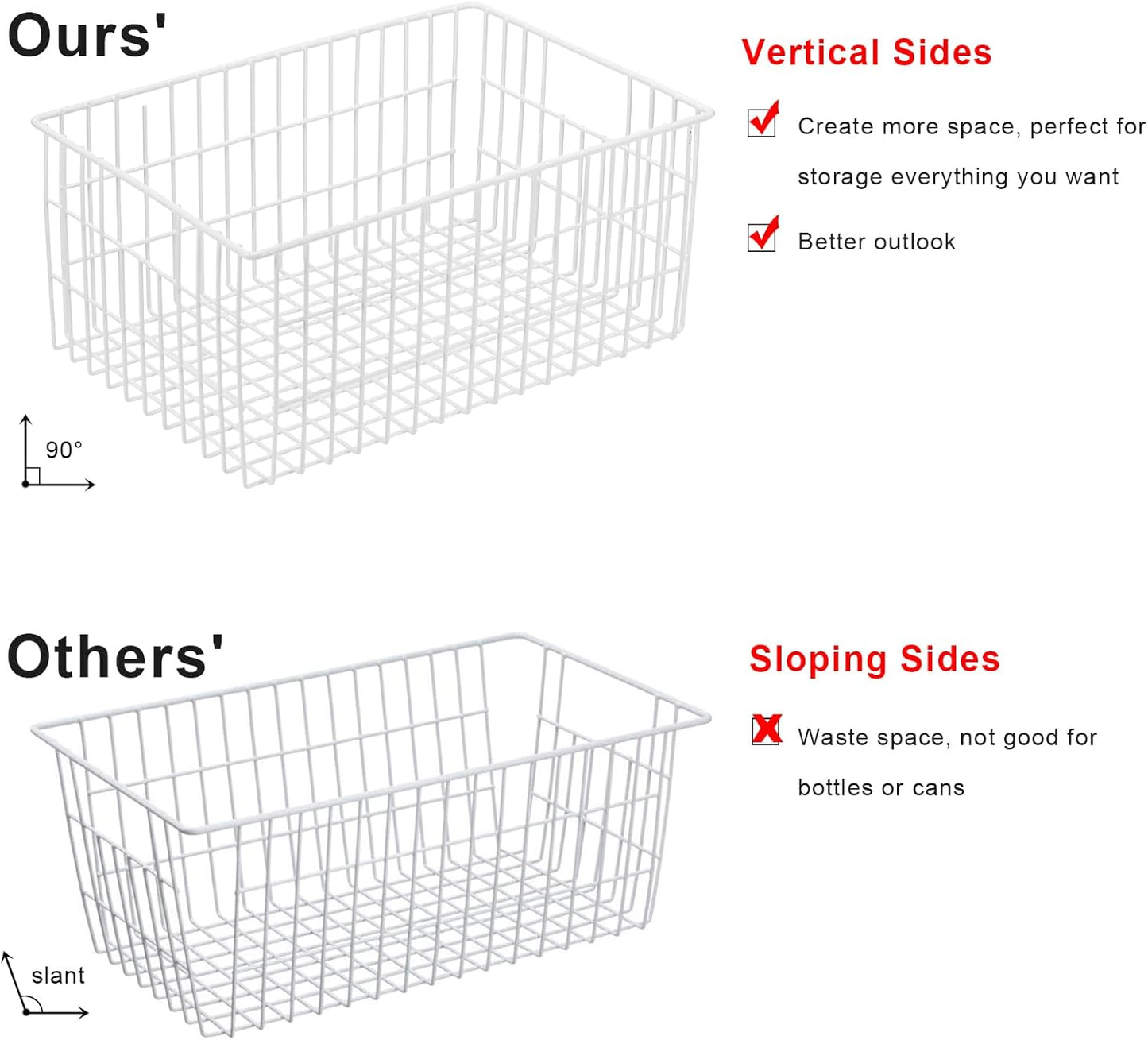 Orgneas Freezer Organizer Bins, Vertical Sides Wire Freezer Baskets for Upright Freezer, Chest Freezer Organizer Deep Freezer Storage Containers for Foods, Snacks, Vegetables, Fruits, Set of 6