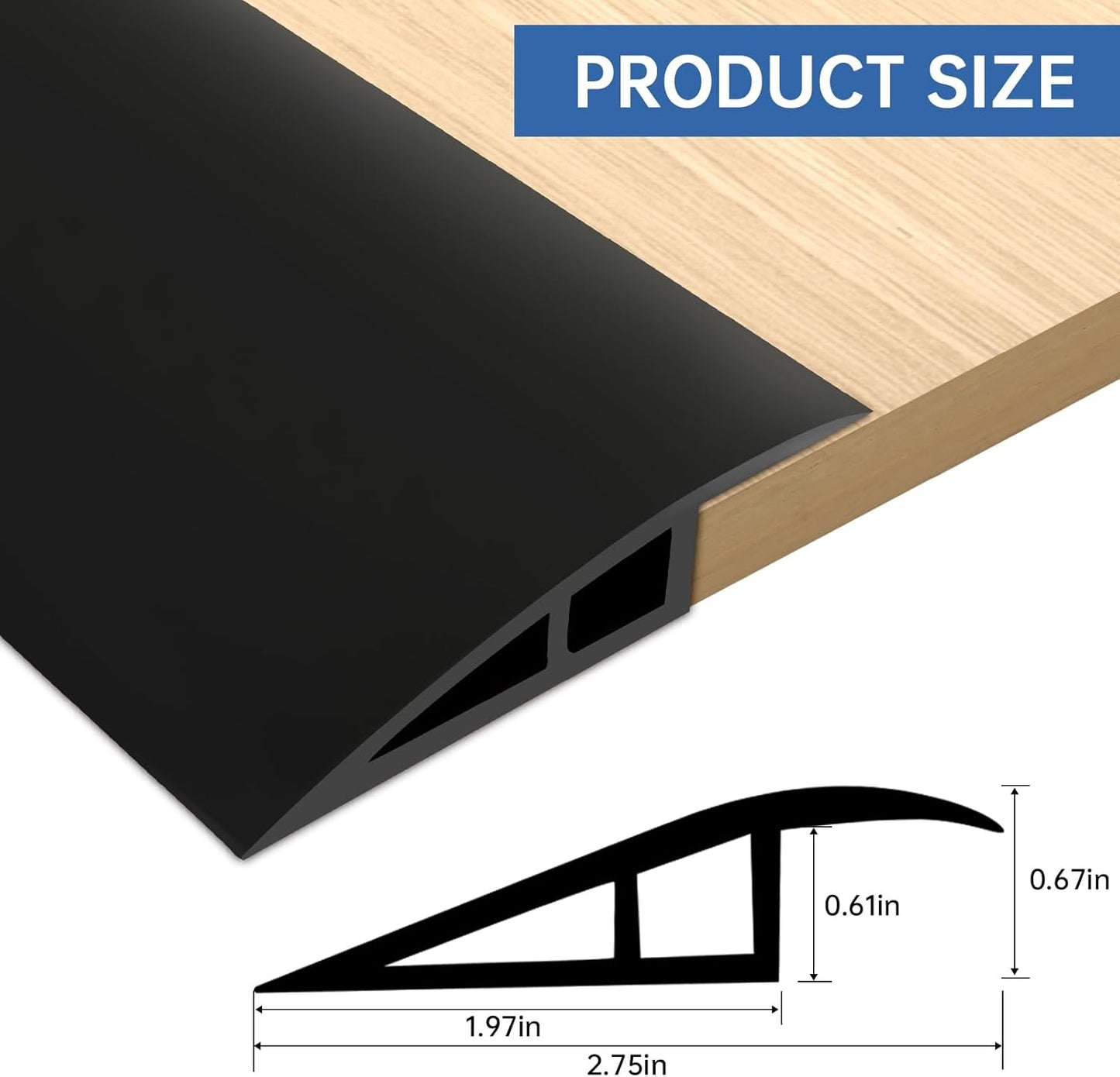 Vinyl Door Threshold Flooring Transition Strip Self Adhesive Carpet Edging Strip for Laminate Doorway Edge Threshold from 2/5" to 3/5" (Black, 6.6 Ft)