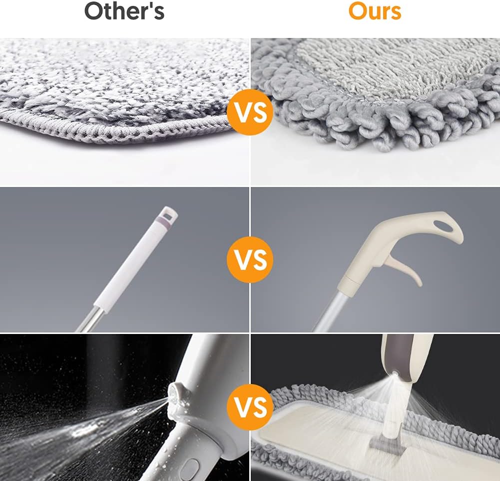 Spray Wet Mops for Hardwood Floor Cleaning - MEXERRIS Microfiber Dust Mop with Spray 3X Reusable Washable Pads Hard Wood Floor Mops Commercial Home Use for Laminate Wood Tiles Hardwood