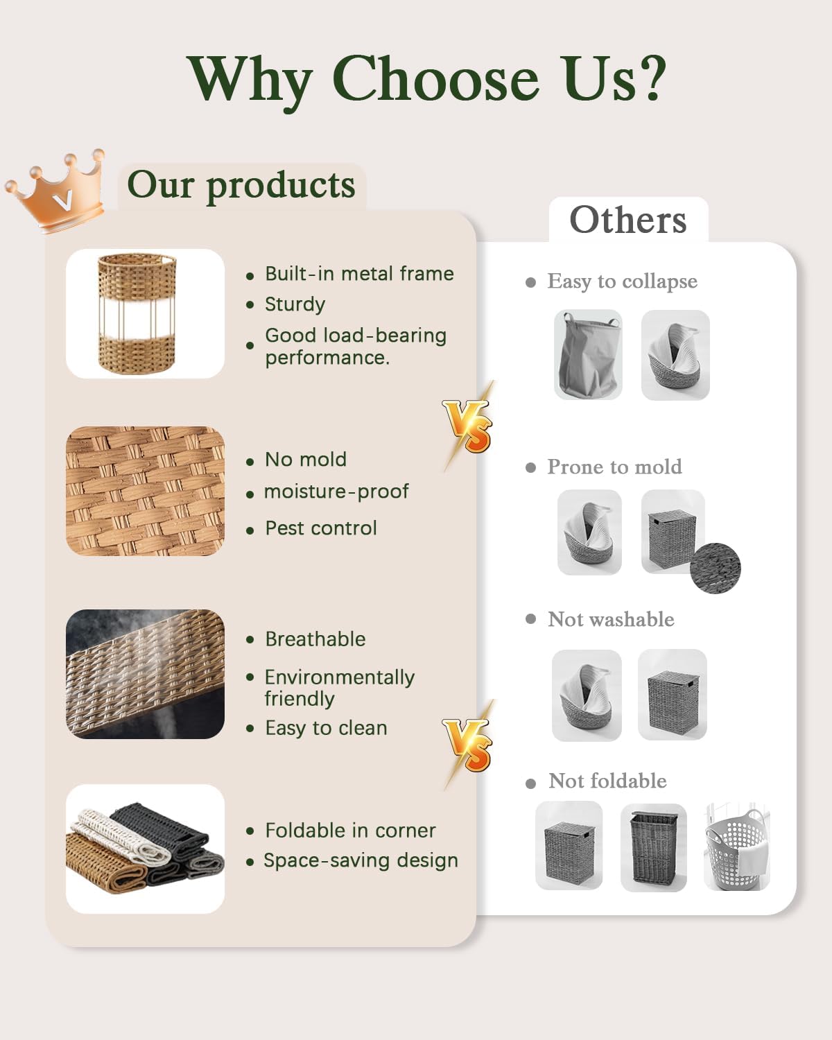 Laundry Hamper Laundry Basket Round 19.0 Gal (72 L) Handwoven Rattan Hamper, Large Wicker Hamper Basket with Removable Liner Bag Handles 2 Mesh Bags for Bathroom Living Room Natural