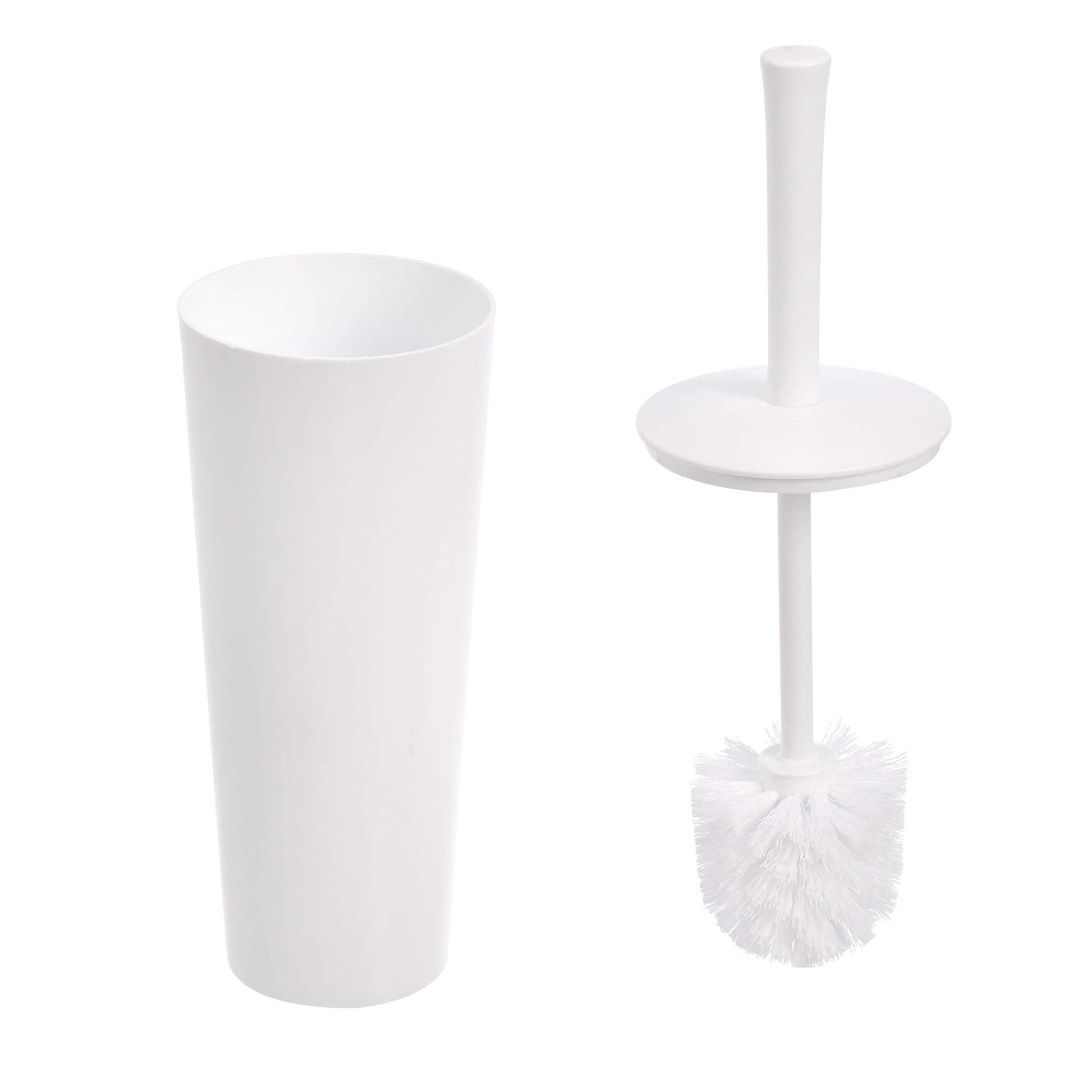 Amazon Basics Toilet Brush and Holder Set, Heavy-Duty Bristle Scrub Brushes with Non-Slip Handle