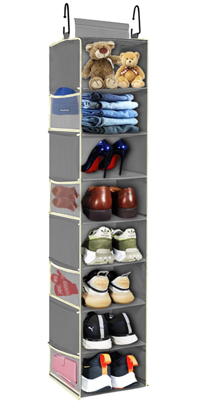 roomtalk Large-Sized Hanging Shoe Organizer 8-Shelf, Hanging Closet Organizer with 8 Side Pockets