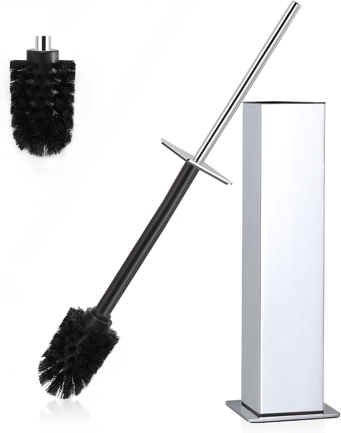 BVL Toilet Brush and Holder Set Chrome Stainless Steel 304 Square Freestanding Toilet Brush for Bathroom