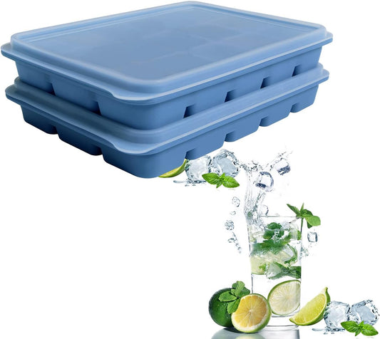 Ice Cube Trays Set of 2, Easy Release 15 Flexible Silicone Ice Cube Molds with Removable Lid
