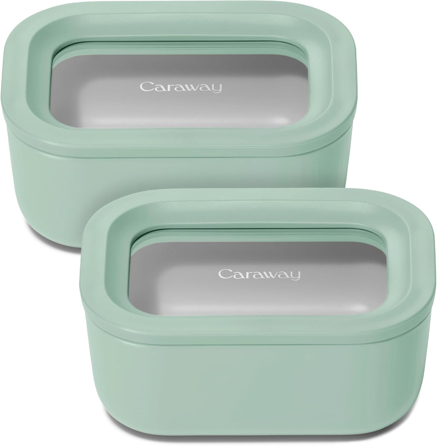 Caraway 2pc Glass Food Storage Set - 2.6 Cup Food Containers (2) - Non-Toxic Ceramic-Coated Glass - Air Release Technology - Compact & Stackable Design - Mist