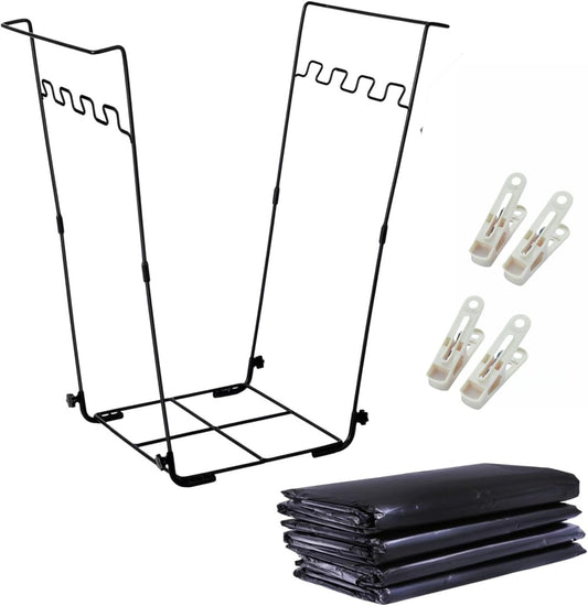 Trash Bag Holder Stand 45 Gallon Outdoor Leaf Bag Stand with 25 Pcs 40 Gallon Trash Bags Metal Garbage Bag Frame Holder for Leaves Camping Yard Garden Weeding Lawn Party