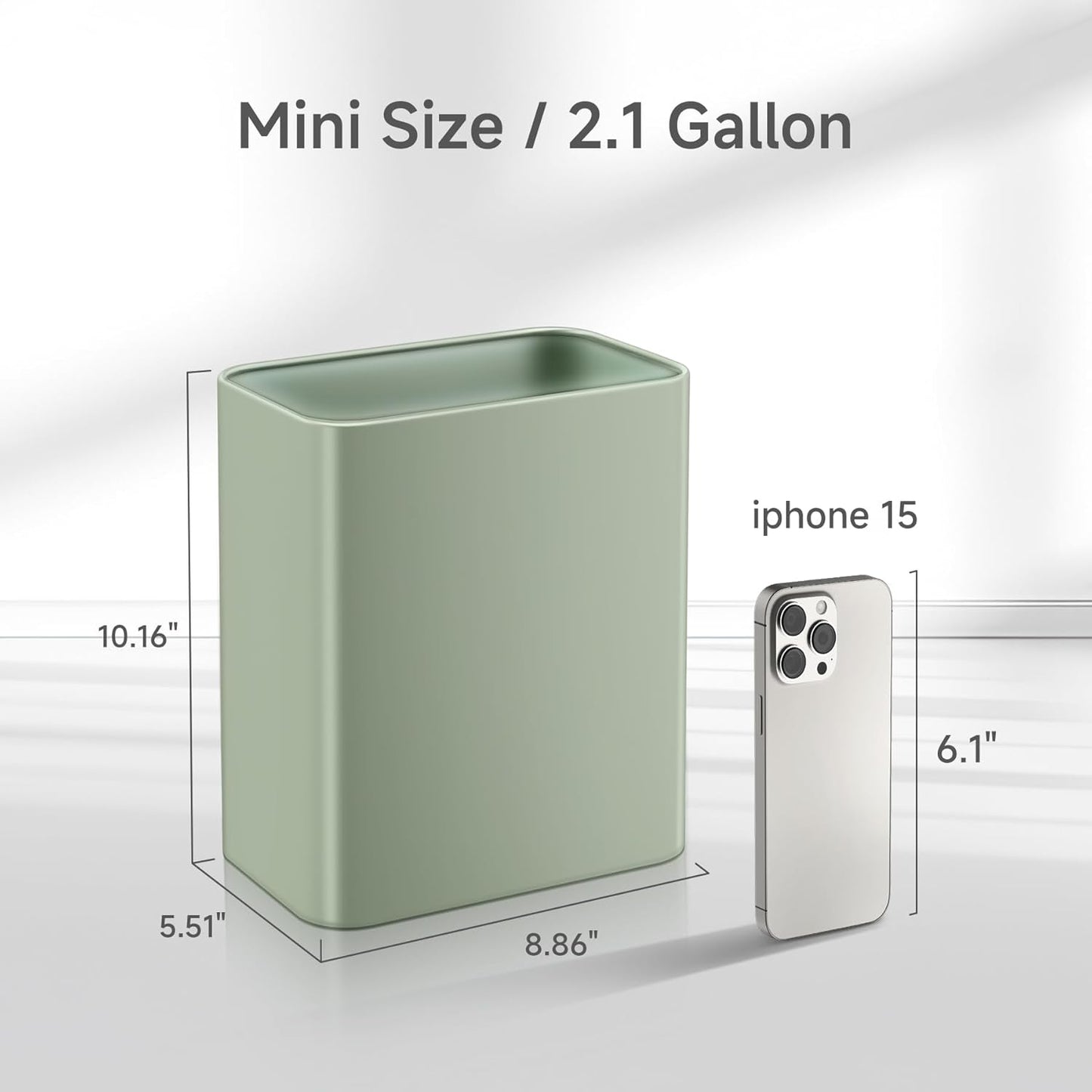 TIPGO Small Metal Trash Can, 2.1 Gallon Slim Trash Can for Bathroom, Wastebasket Garbage Bin for Bedroom, Office, Kitchen, Under Sink (Green)