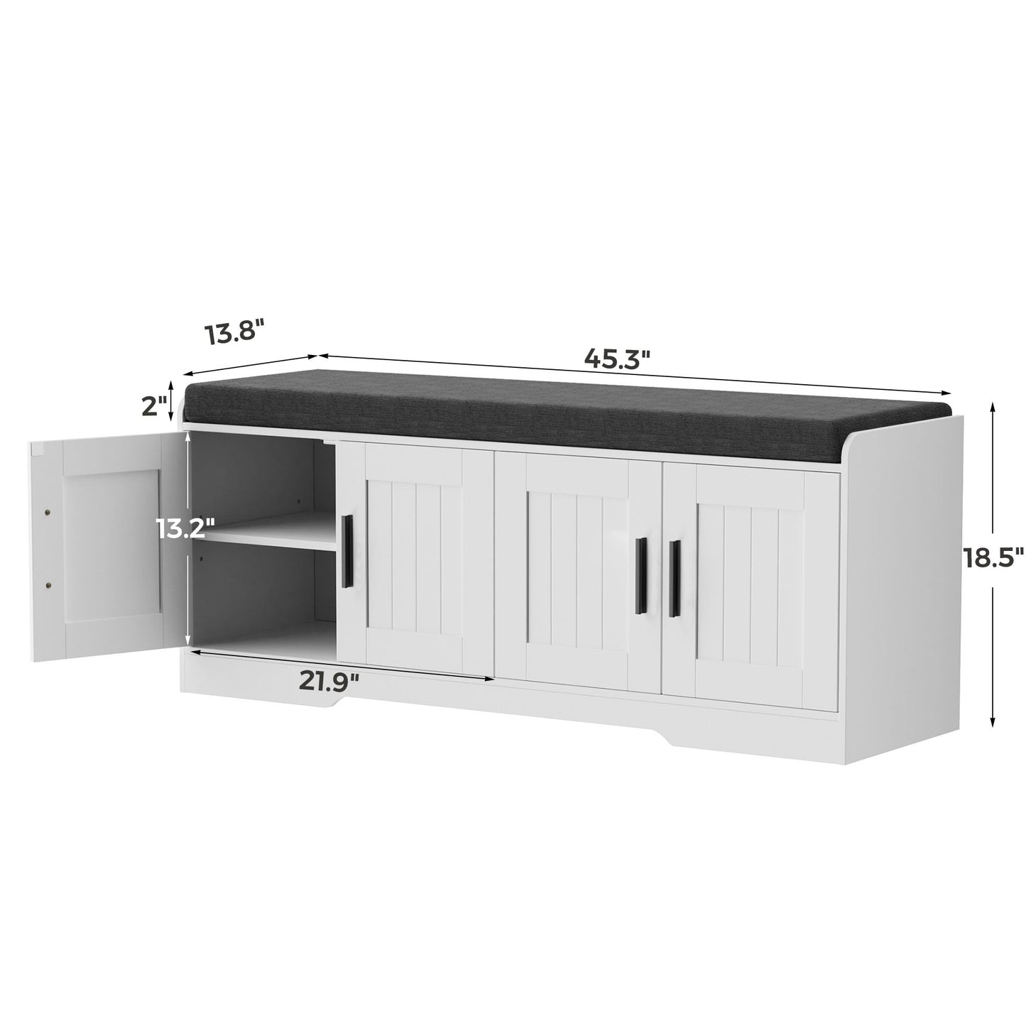 Homleke Shoe Storage Bench, 4 Doors & Thickened Padded Seat Cushion