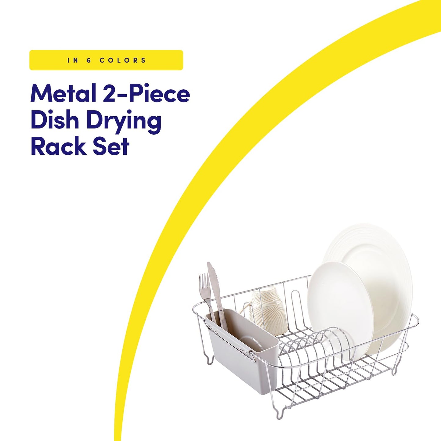 Dish Drying Rack & Cutlery Holder 2 Piece Set - Compact Sink-Fitting Dish Drainer with Rubberized