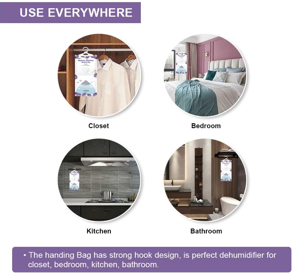 CANAGER Hanging Moisture Absorber, Freesia Moistureproof Hanging Bag，Dehumidifier Bag (8 packs) Hanging Closet Dehumidifier Bags, Moisture Absorb 12.5 oz