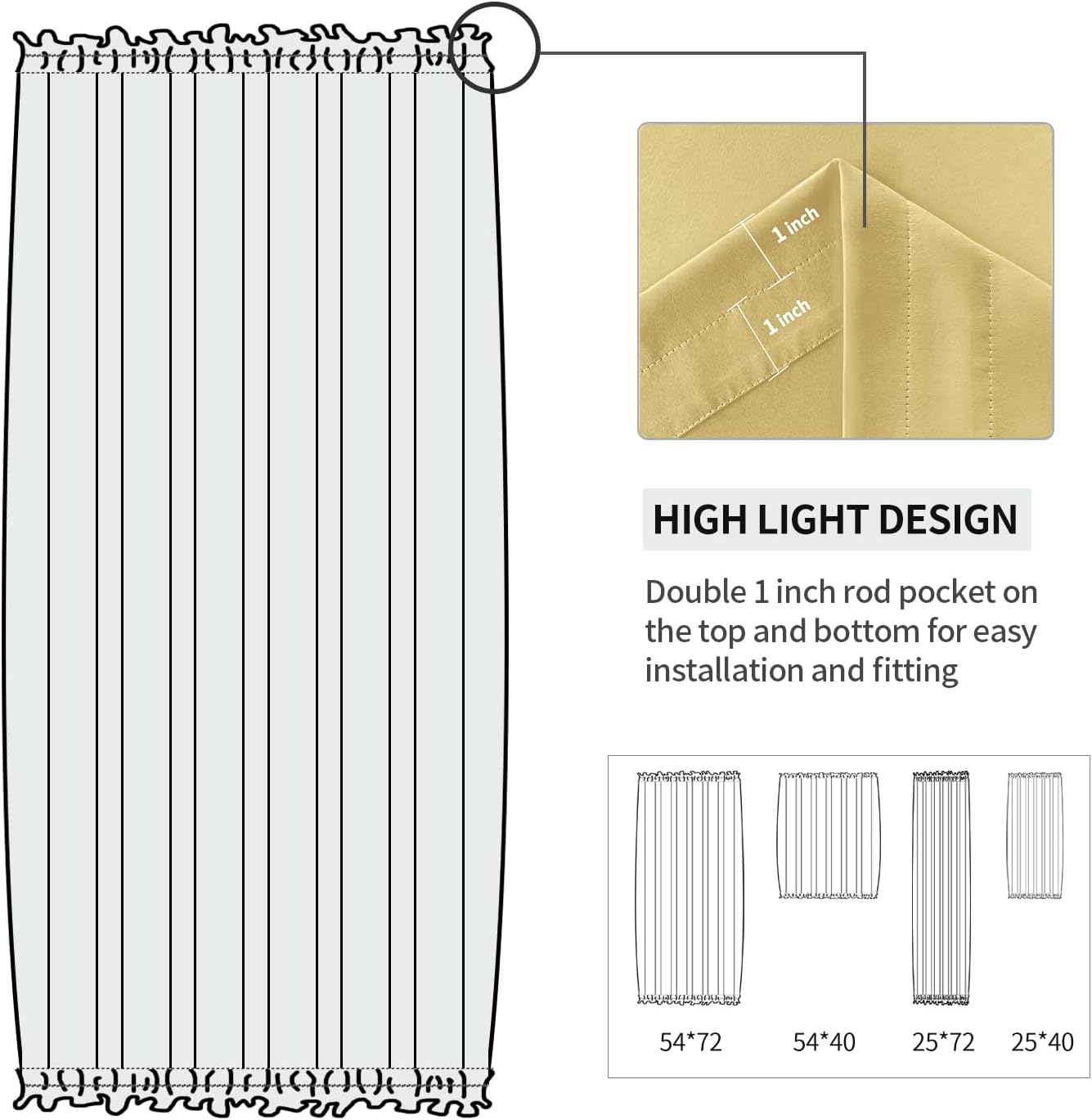 DWCN French Door Curtains – Rod Pocket Thermal Blackout Curtain for Doors with Glass Window, Kitchen and Patio Doors for Privacy, 25 X 40 Inches Long, 1 Curtain Panel with Tieback, Light Yellow