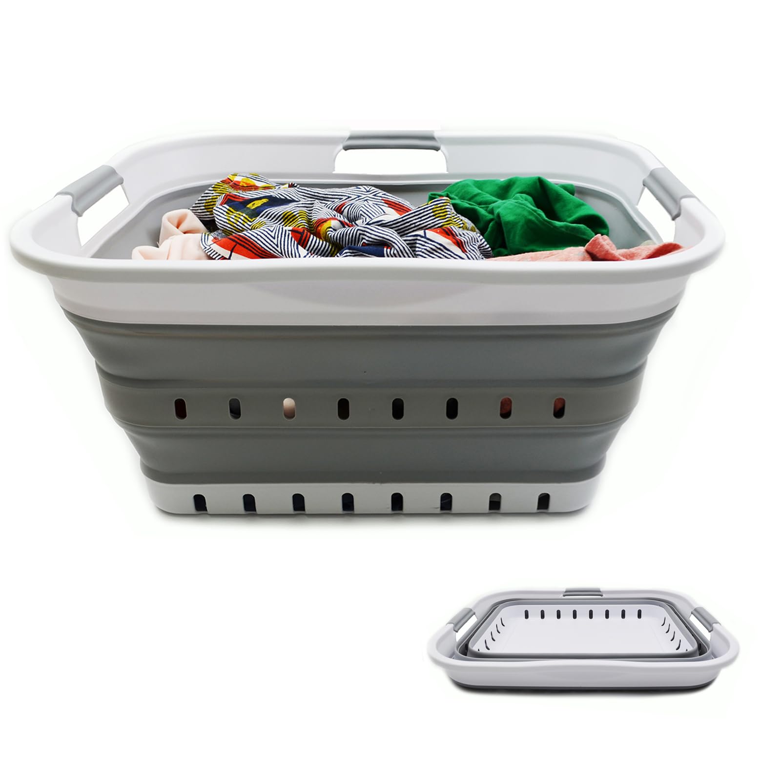 SAMMART 42L (11 gallon) Collapsible Plastic Laundry Basket - Foldable Pop Up Storage