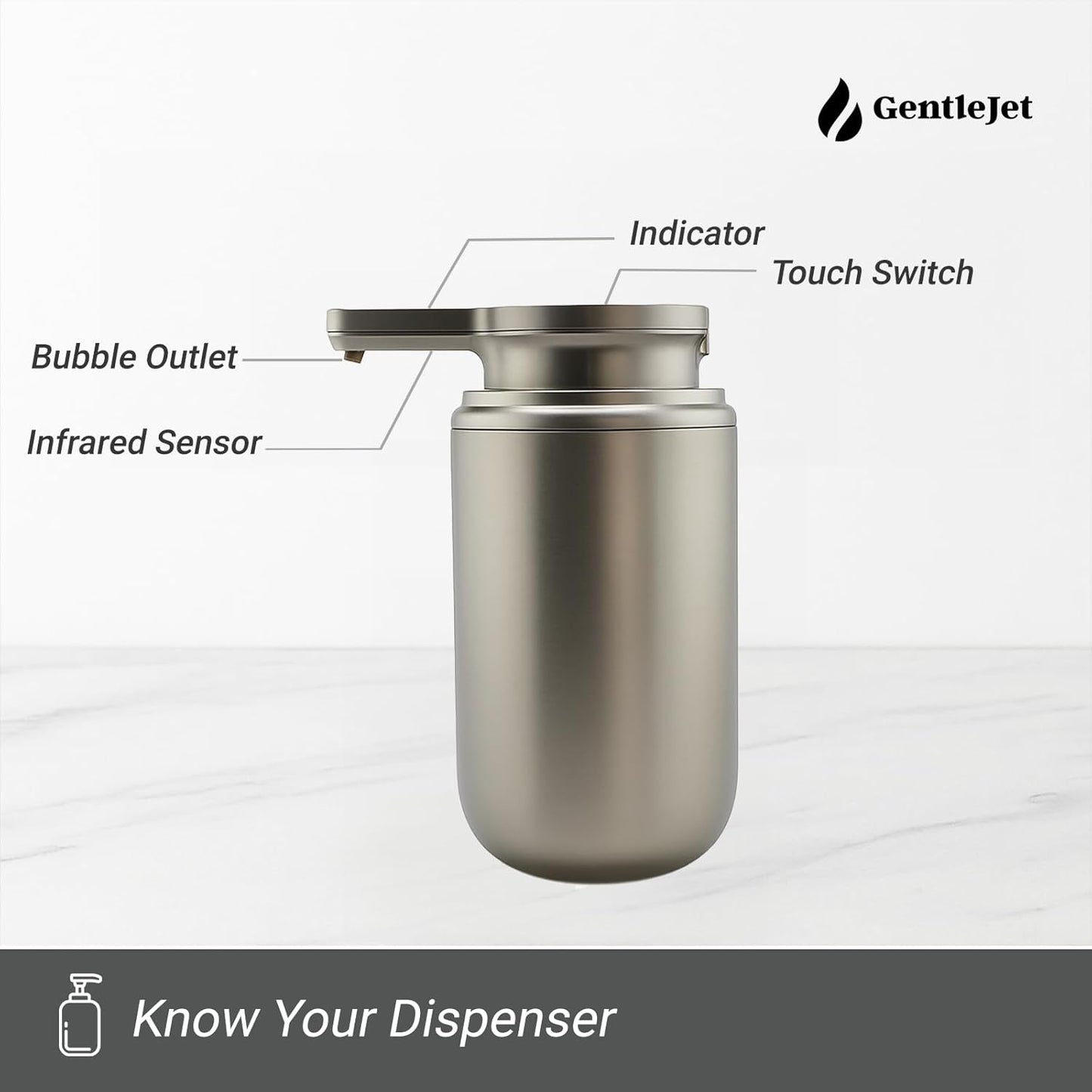 WaveJet Automatic Foaming Soap Dispenser - Rechargeable Automatic Soap Dispenser Touchless for Bathroom, Dual Foam Levels, Auto-Clean Mode (WaveJet - Silver, Foam)