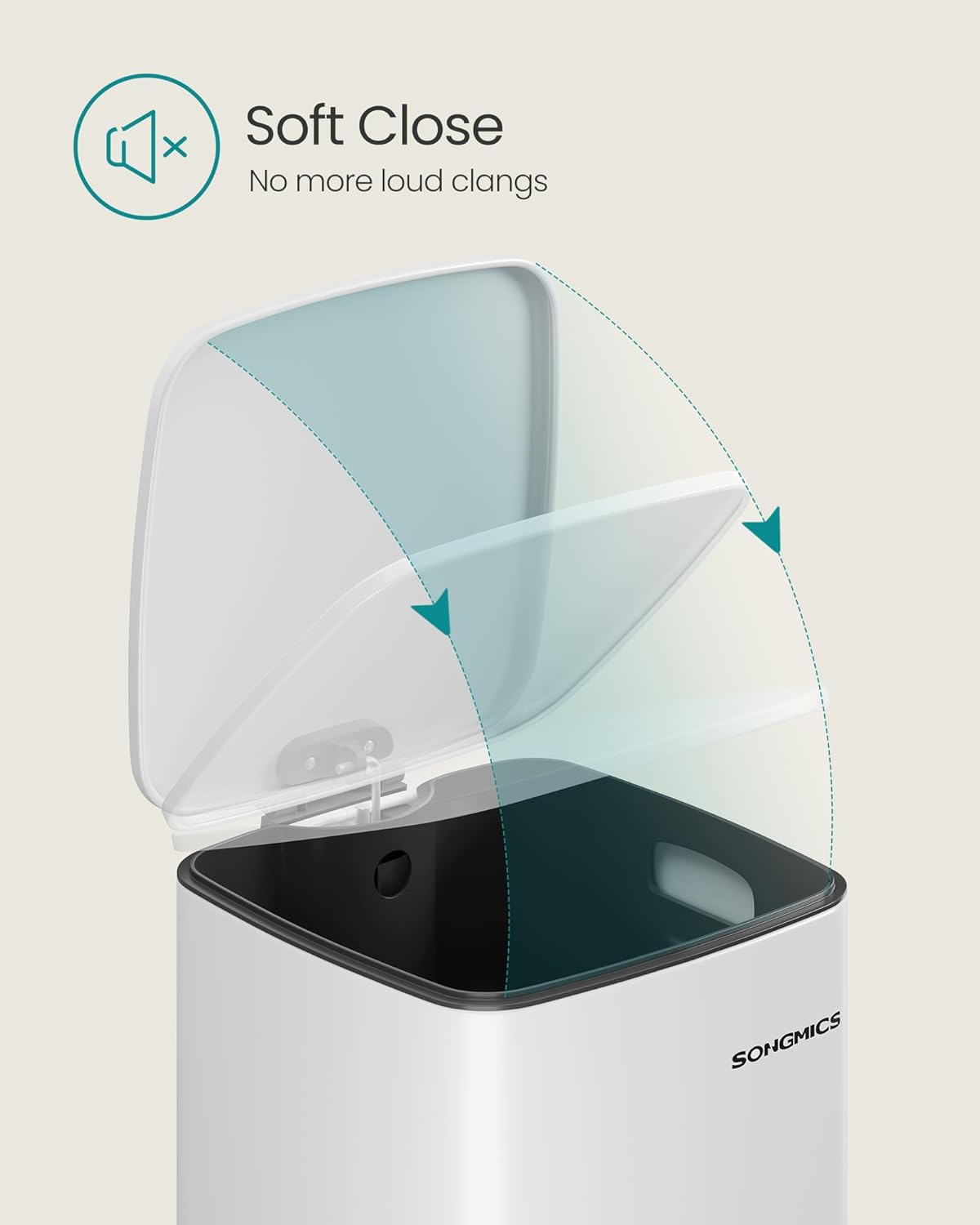 SONGMICS Kitchen Trash Can, 5.2-Gallon (20 L) Trash Bin, Stainless Steel Garbage Can, with Inner Bucket, Soft Close and Stays Open, Cloud White ULTB592W01