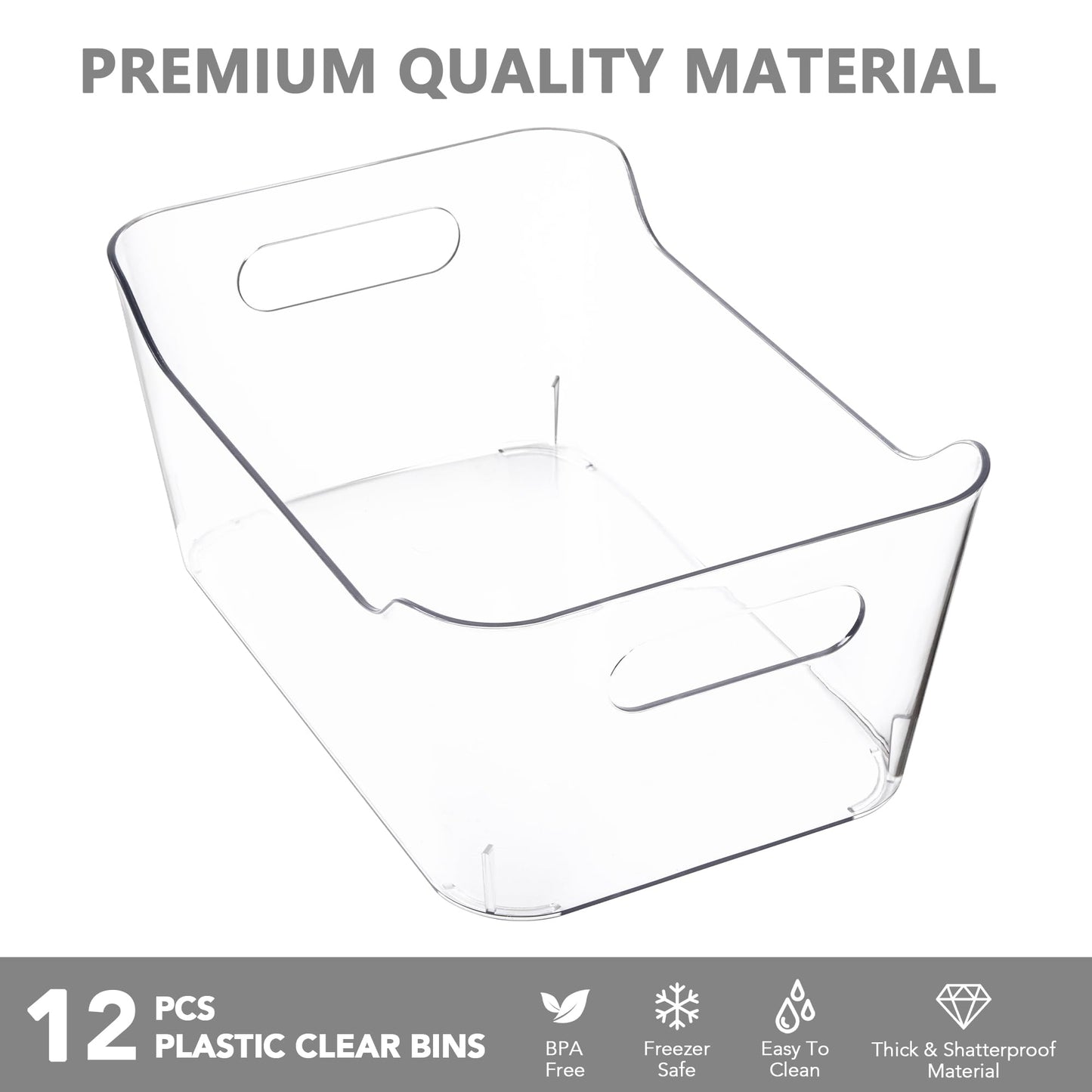 Tiawudi 12 Pack Plastic Storage Bins, Multi-Use Organizer Bins, Pantry Organizer, Clear Storage