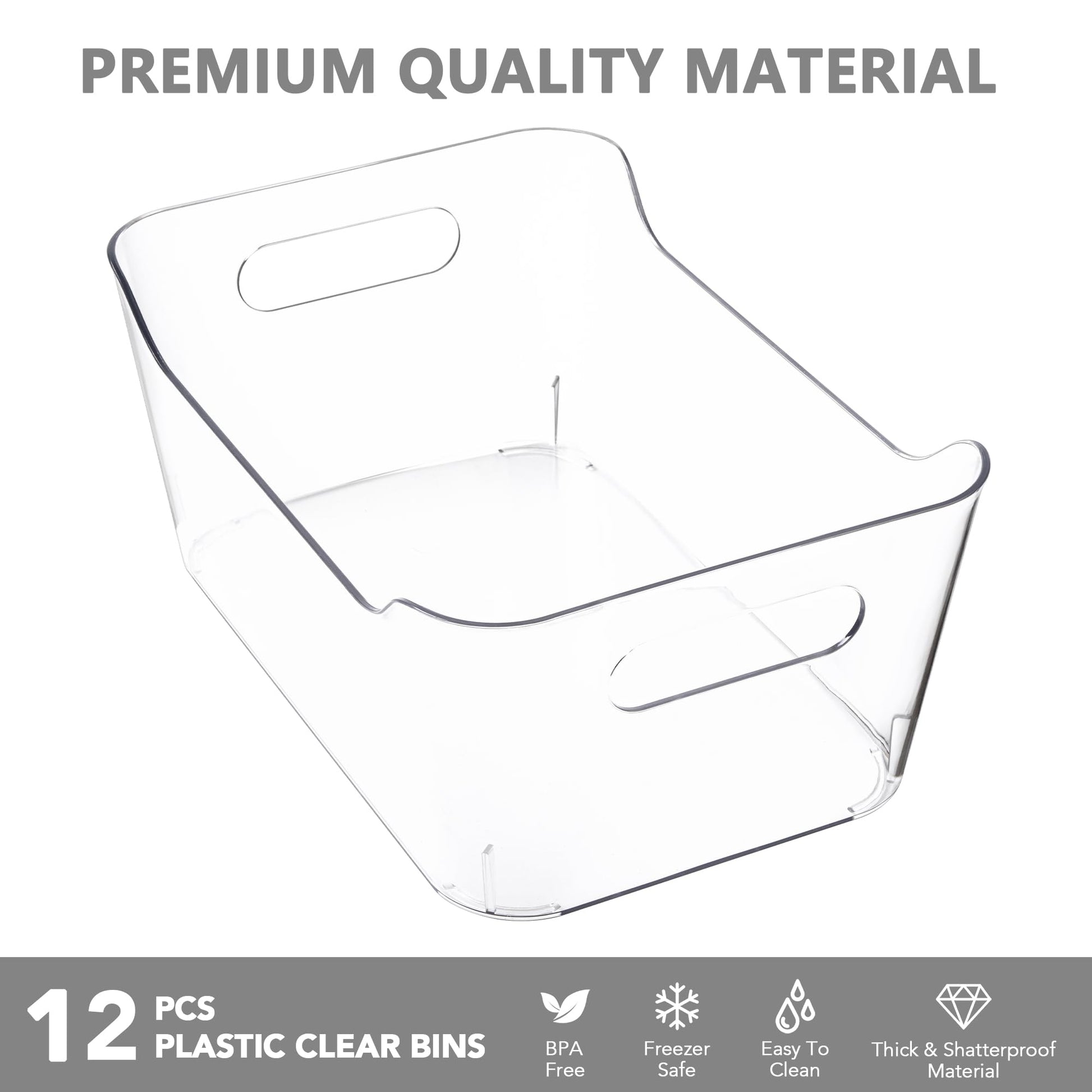 Tiawudi 12 Pack Plastic Storage Bins, Multi-Use Organizer Bins, Pantry Organizer, Clear Storage