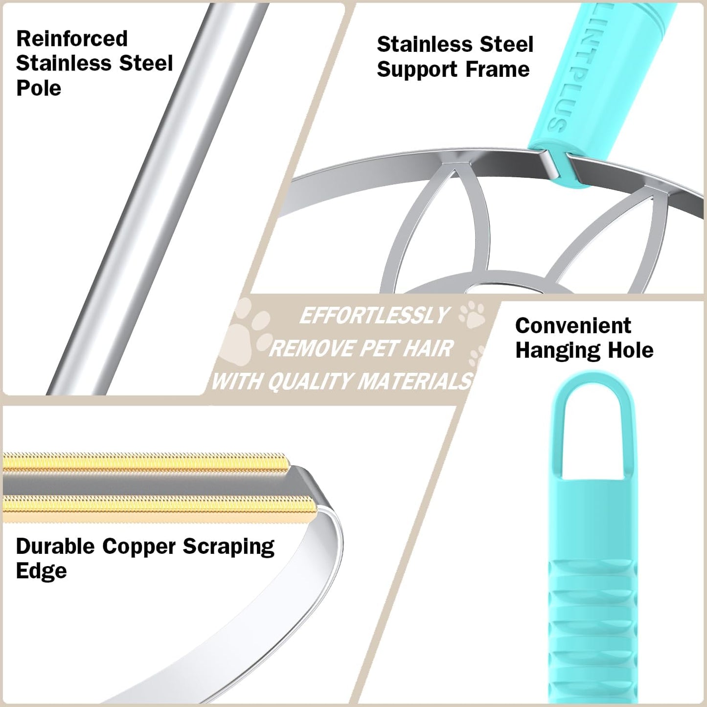 63‘’Ultra Long Heavy Duty Carpet Rake - Efficient Pet Hair Remover for Carpets, Rugs & Furniture, Deep Cleaning Carpet Scraper, Durable Home Use Tool by LINTPLUS