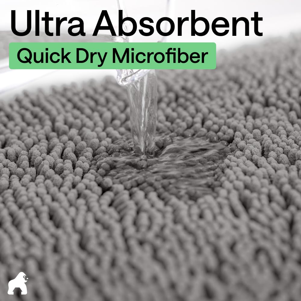 GORILLA GRIP Bath Rug Mat, Thick Soft Absorbent Chenille, Quick Dry Microfiber Mats, Rubber