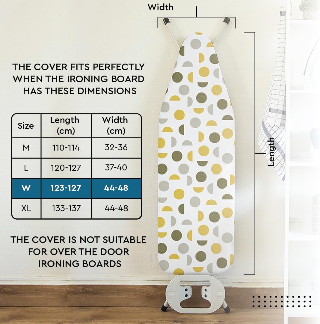 Encasa XO Ironing Board Cover and Pad 49"x18" - Thick 3mm Felt Padding, Drawstring Tightening & Lock, Easy Fit, Scorch & Stain Resistant, Fits Wide Ironing Board - Green Leaflet