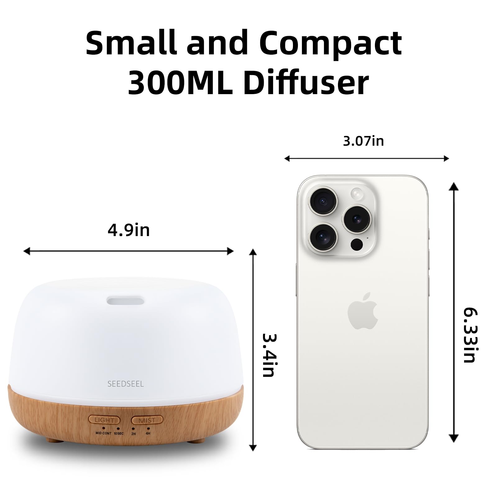 SEEDSEEL 300ML Essential Oil Diffuser with 7-Color LED Lights and Remote Control, Modern Minimalist