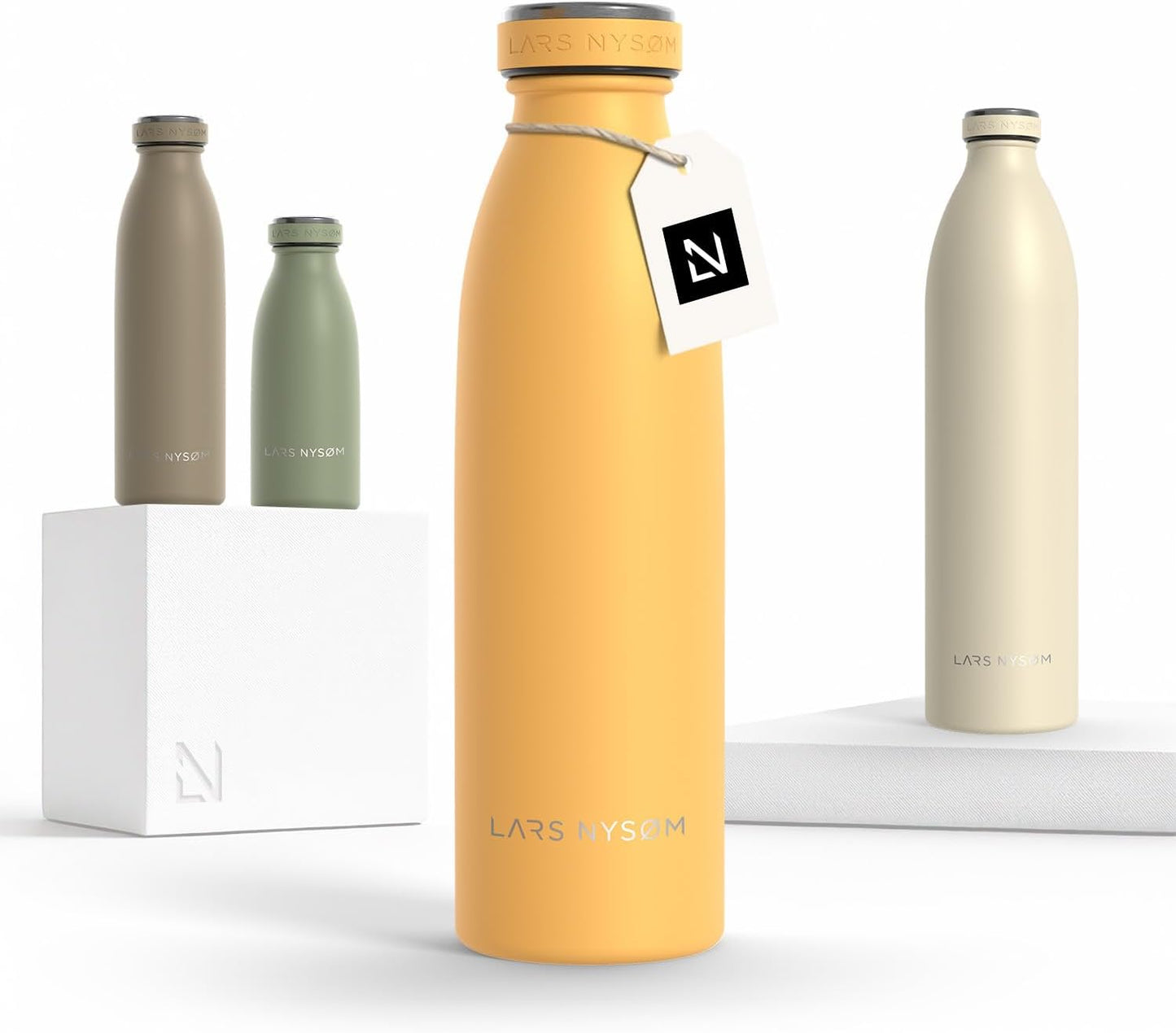 LARS NYSØM Stainless Steel Insulated Water Bottle 12oz 17oz 25oz 34oz 51oz | Insulated Thermo Flask for Hot and Cold Beverages | Leakproof Drinking Bottle (Mustard Yellow, 17oz)