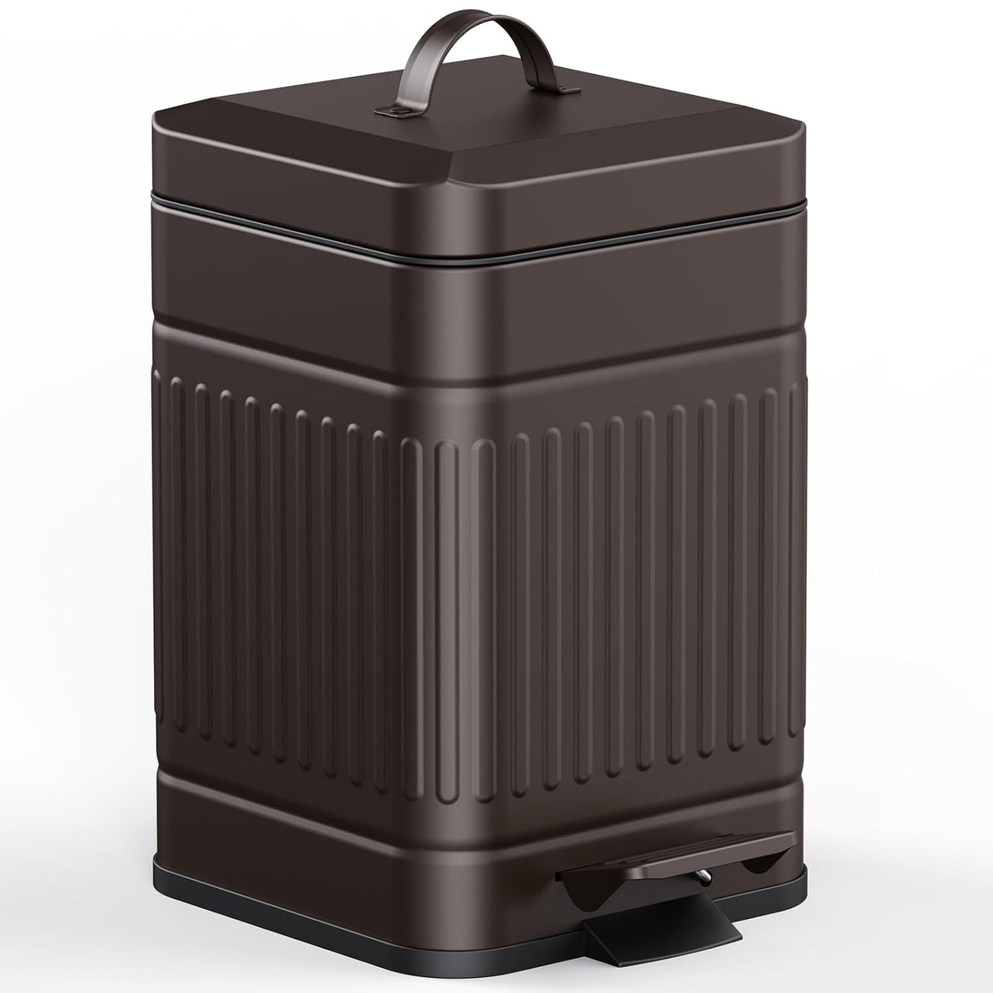 CEROELDA Small Trash Can with Lid-5L/1.3 Gal,Stainless Steel Outdoor Dog Poop Garbage Can-Farmhouse Retro Metal Waste Bin w/Step Pedal for Bathroom Bedroom Office-Soft Close-Brown