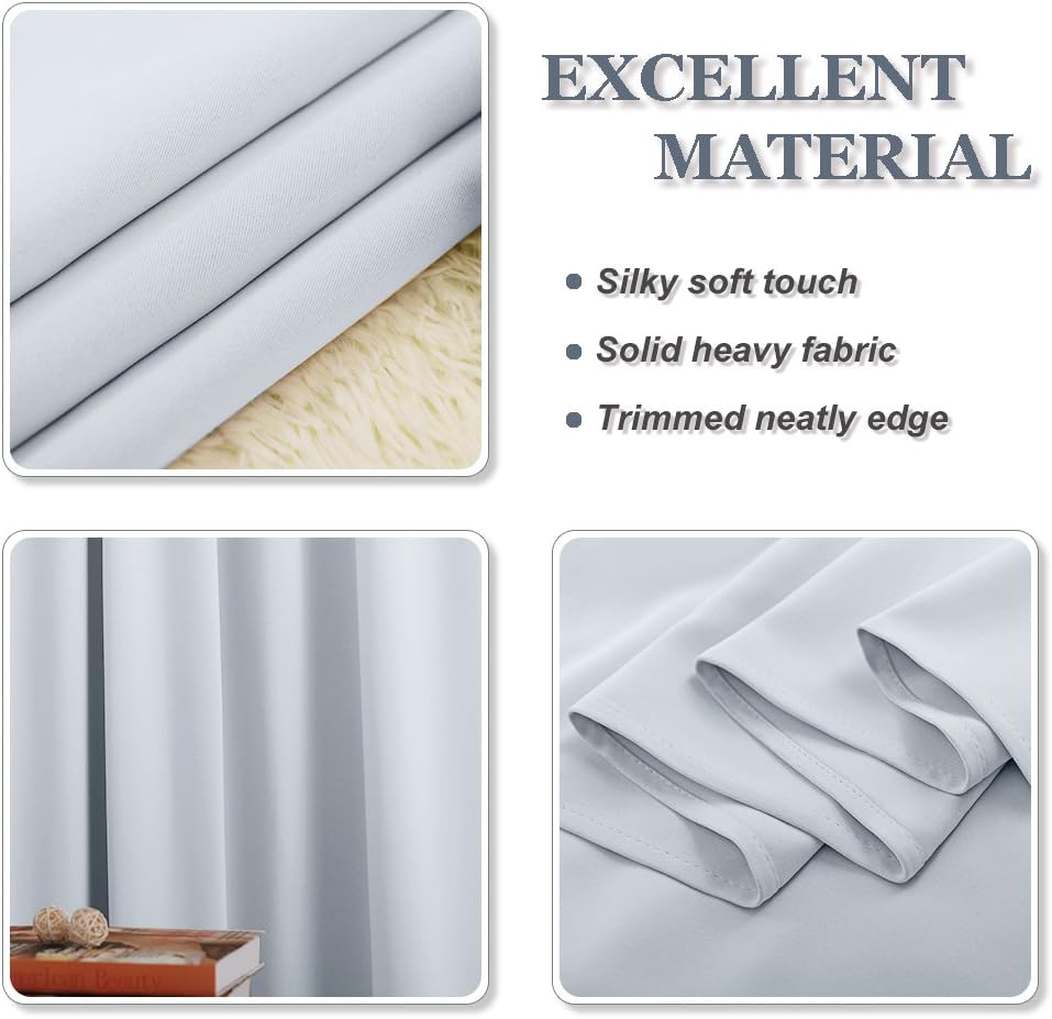 PONY DANCE Room Darkening Curtains - Ring Top Blackout Curtain Panels for Bedroom Window Treatment Drapes Home Decoration Energy Saving for Hotel, 42 x 45 inch, Greyish White, Double Panels