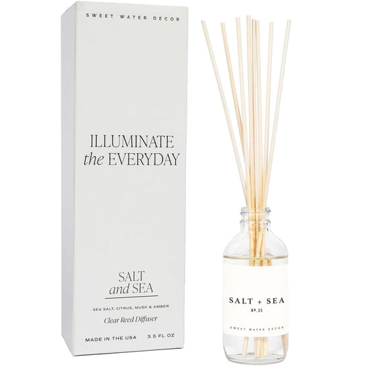 Sweet Water Decor Salt & Sea Reed Diffuser Set - Sea Salt Citrus & Musk Amber Scent Diffuser - Reed