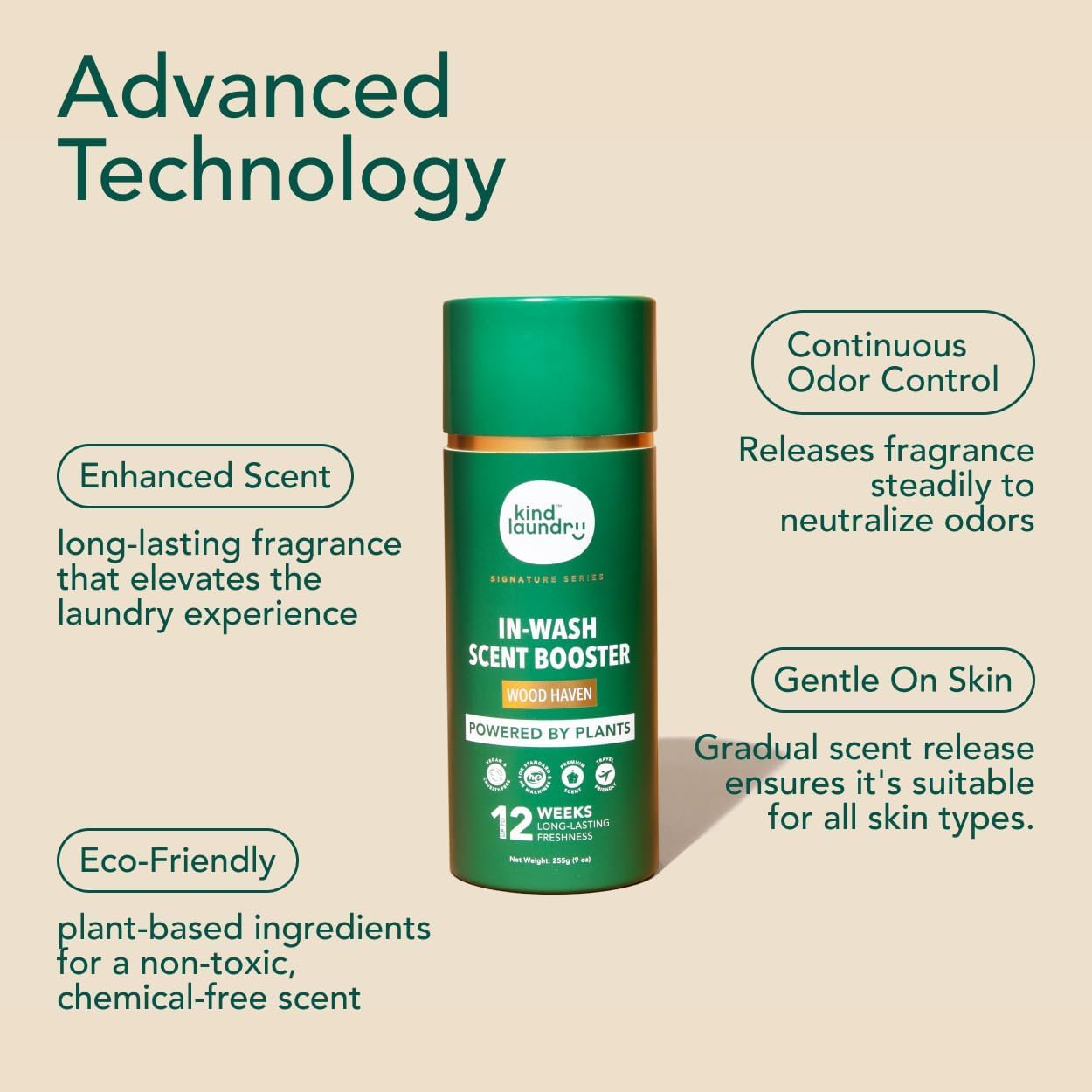 Kind Laundry In Wash Scent Booster Beads - Wood Haven - 100% Plant Based - Natural Laundry Booster Beads & Smell Deodorizer - Environment Friendly Odor Eliminator for Clothes (320 grams)