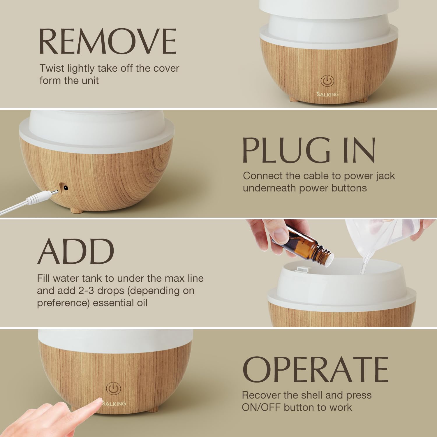 SALKING Essential Oil Diffuser for Home, 100ml Small Aromatherapy Diffuser