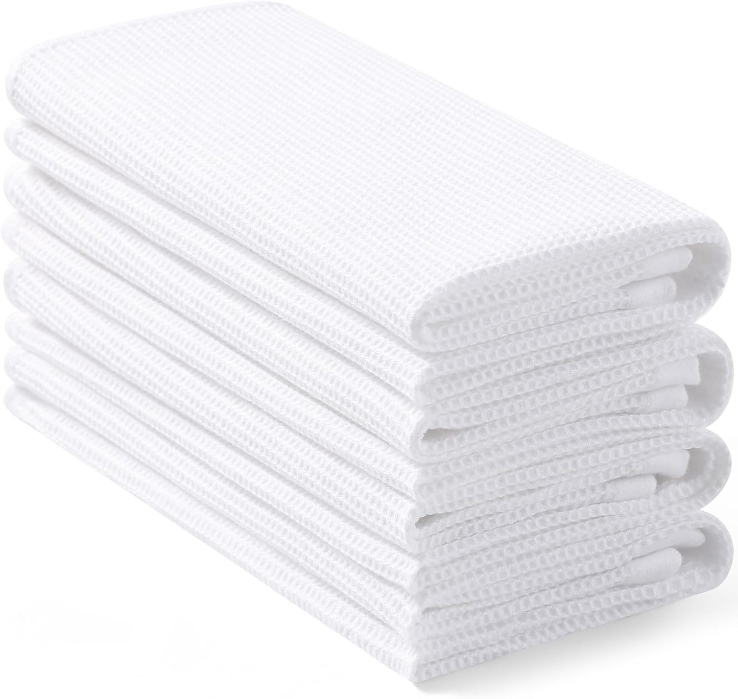 Homaxy 100% Cotton Waffle Weave Kitchen Towels - 4 Pack Soft and Absorbent Dish Towels - 16 x 26 Inches Quick Dry Hand Towels - White