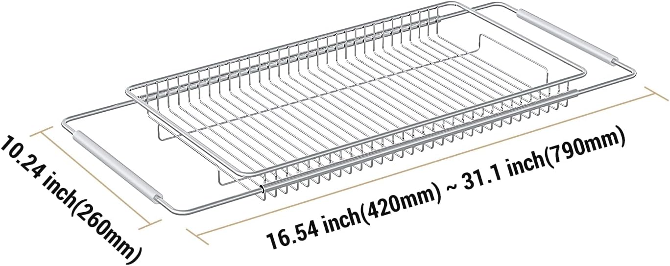 Dish Drying Rack, Stainless Steel Extendable Organizer for Kitchen Counter, Dish Dryer Rack for Inside Sink 304 Stainless Steel Adjustable 16.54" to 31.1" in Sink Dish Drying Rack 1(10.2" x 16.5")